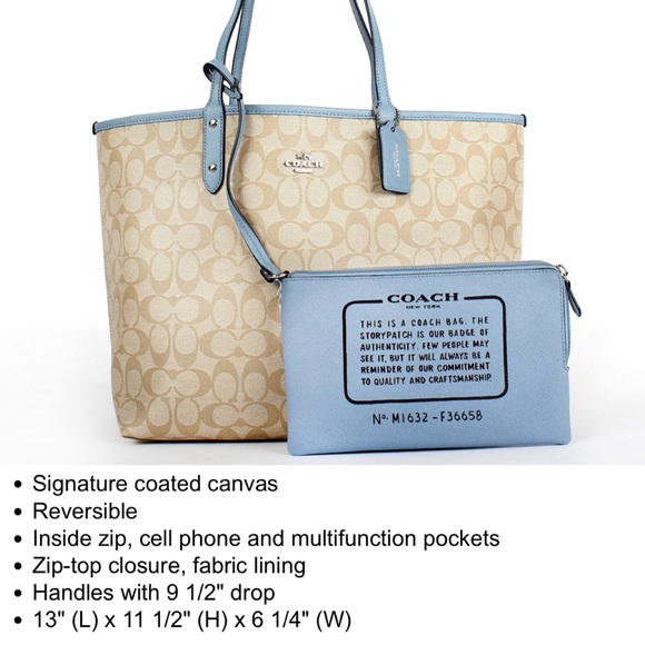 Coach Reversible City Tote Handbag Cornflower - Picture 2 of 7